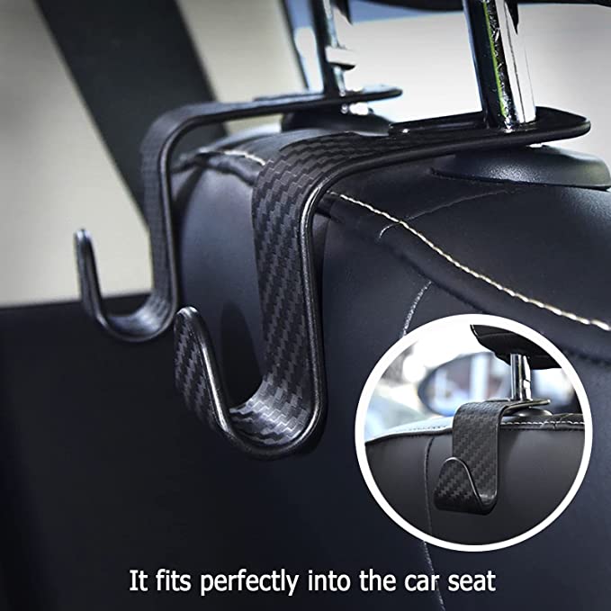 4 Pieces Car Essentials Seat Headrest Hook (Carbon Fiber Pattern