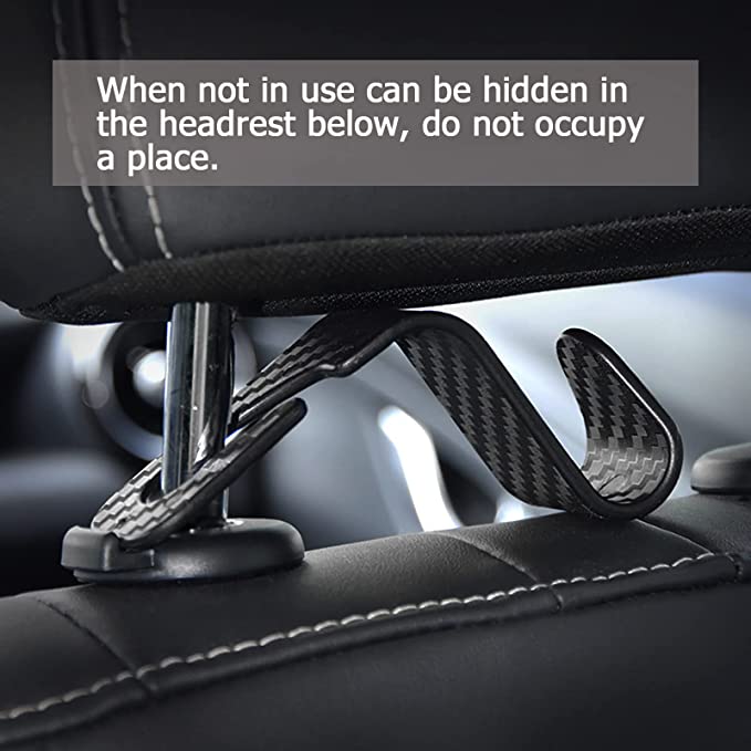 4 Pieces Car Essentials Seat Headrest Hook (Carbon Fiber Pattern)