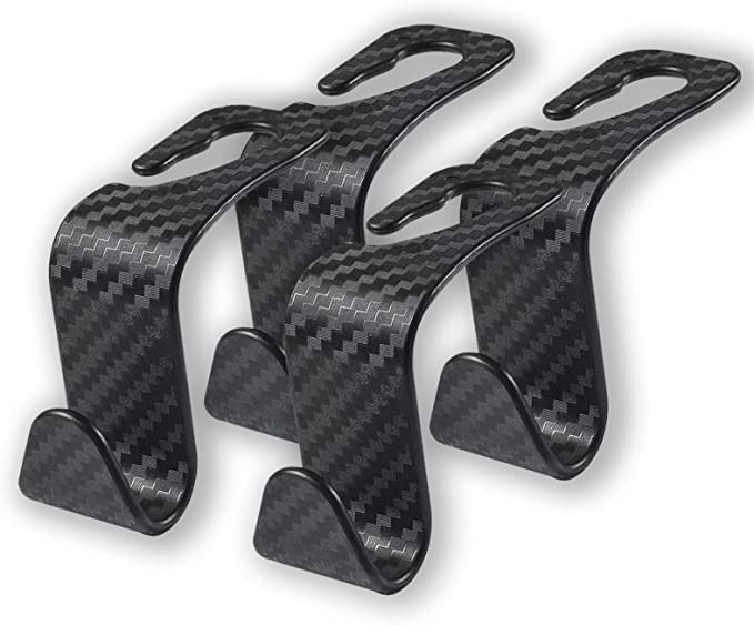 4 Pieces Car Essentials Seat Headrest Hook (Carbon Fiber Pattern) - Tinsico