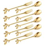 Set of 10 Gold Leaf Coffee 5 Spoons 5 Forks