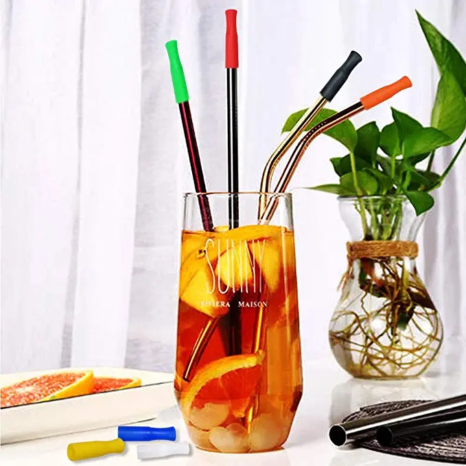 Silicone straw tips cover for stainless steel straws and glass
