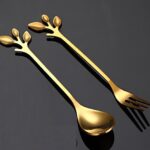 Gold Leaf Coffee Spoon Fork Set of 2