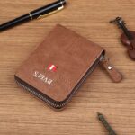 Camel Brown Bi-fold Zipper Wallet